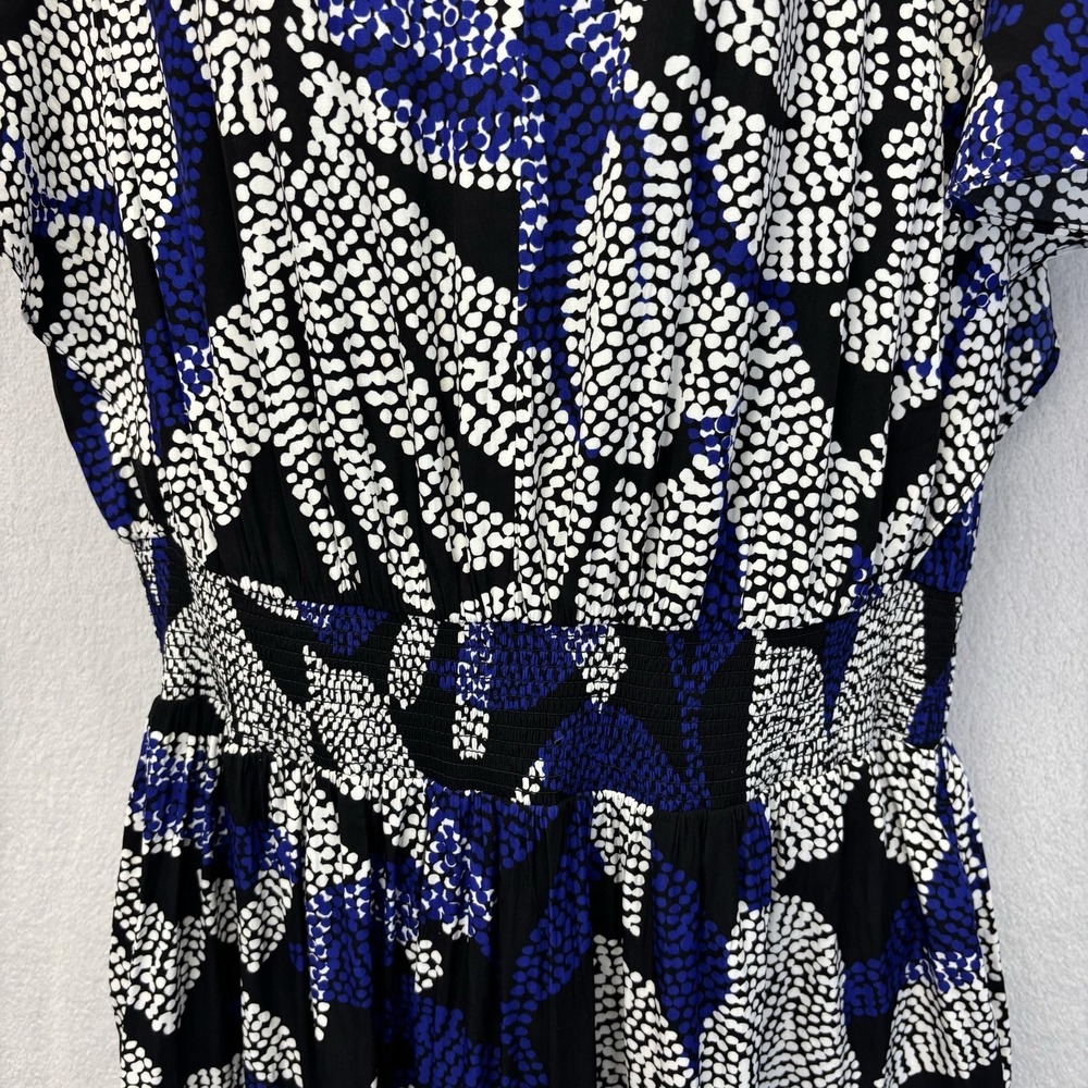 Chico's 3 Flutter Sleeve Maxi Fit Flare Dress Womens 16 Black Blue Floral Lined - Picture 6 of 15